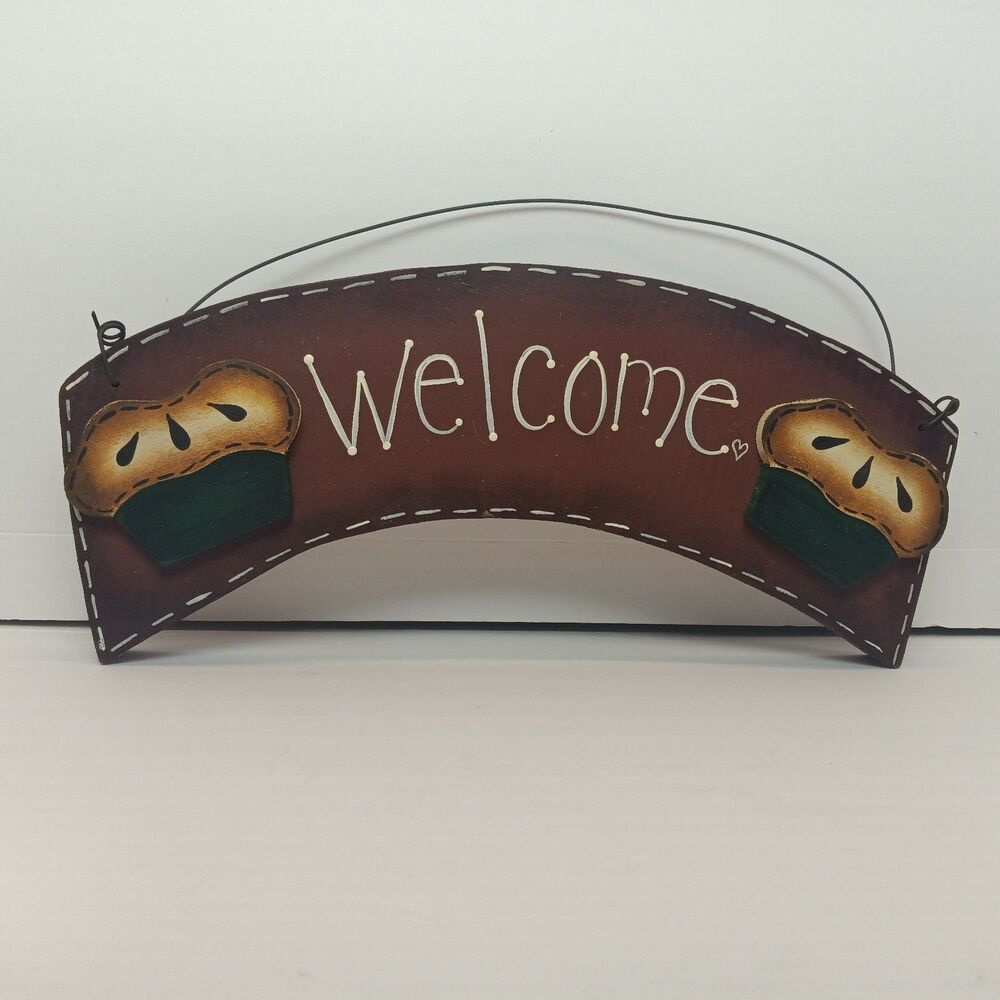 Vintage Primitive Farmhouse Welcome Pies Wooden Hanging Wall Decor Grandmacore